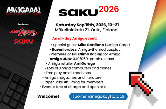 Finnish Amiga Users Group's Saku 2026 Event on September 19th